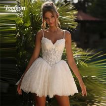 Toofgon Ivory Wedding Dress Delicate Lace Appliques Short A Line Bridal Gowns Spaghetti Mini Robe De Mariée Customized