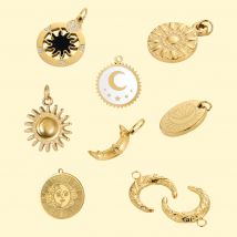 CARLIDANA Delicate Unisex Waterproof Stainless Steel Sun Pendant Moon Charms 18k Gold Color for DIY Jewelry Necklace Jewelry