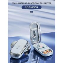 New Tablet Divider for Multiple Pills with Brush Daily Use for Small and Large Tablets 2/3 in 1 Cutting & Storage Tablet Cutter