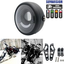 Faro universale per moto Cafe Racer Bobber 6,5 pollici DRL H4 Faro a LED Staffa di montaggio laterale bianca a spirale