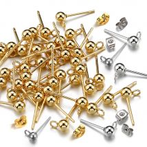 100 pz/20 pz In Acciaio Inox Sfera Rotonda Ear Post Studs Ear Backs Anelli Aperti Orecchini di Colore Dell'oro per Gioielli FAI DA TE Che Fanno All'ingrosso