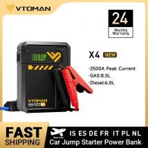 VTOMAN X4 Avviatore di emergenza per auto 2500A Power Bank per auto 4 in 1 con compressore d'aria portatile Avviamento per auto Booster per gas 8,5 litri/6,0 litri Diesel