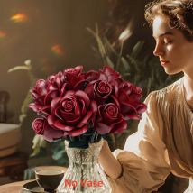 Zestaw klocków w kształcie bukietu sztucznych kwiatów w kolorze burgundowego czerwieni, dekoracja botaniczna do domu, prezent na Boże Narodzenie, Walentynki dla dorosłych kobiet.