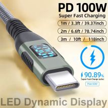 Cavo da USB C a USB C da 100 W Tipo C PD 5A Ricarica rapida per display a LED Cavo di ricarica intrecciato in nylon per iPhone16 15 MacBook iPad