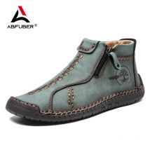 Handgemachte Leder Casual Schuhe Für Männer Turnschuhe Männer Flache Schuhe Zipper Leder Stiefel Männer Knöchel Outdoor Walking Plus Größe 39-48