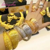 Nigerianischen 18K Gold Überzogene Armreif Für Frauen Ring Bunte Schmuck Armband Hochzeit Party Geschenk Dubai Aushöhlen Design Armband