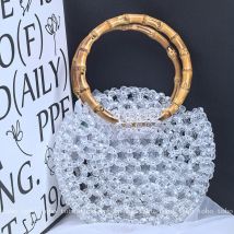 Neue Acryl Kreis Form Handtaschen für Frauen Einzigartige Bambus Griff Dinner-Party Geldbörsen Damen Luxus Designer Taschen Make-Up Tasche