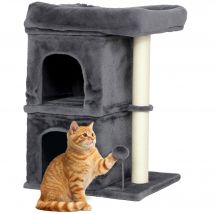 PawHut Árbol Rascador para Gatos 66 cm con Cama 2 Cuevas Poste Bola Gris Oscuro