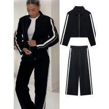 2024 nuove donne Casual pantaloni neri abiti giacca sportiva corta + Vinatge femminile nero bianco patchwork pantaloni larghi strada