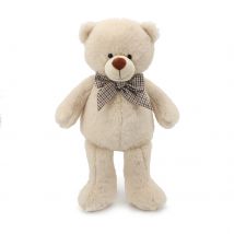 Klassisches cremefarbenes Teddybär-Plüschtier mit karierter Fliege, weiche Stofftierpuppe, süßes Bären-Plüschtier für Kinder, Geburtstagsgeschenk, Zuhause