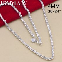 16-24 Zoll für Damen und Herren, schöner modischer 925er Sterlingsilber-Charm, 4 mm Seilkette, passender Anhänger, hochwertiger Schmuck