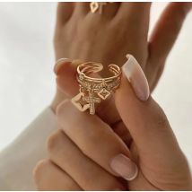 2024 nwe Edelstahl 18 Karat vergoldete Sonnen ringe für Frauen Naturstein in hohlen Metall Textur Ring trend igen Schmuck eingelegt