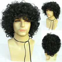 Synthetische mittellange schwarze 70er 80er Jahre Meer äsche Rockstar Disco lockige Perücke für Männer natürliche Cos Anime Cosplay Perücke