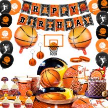 Basketball-Geburtstagsdekorationen, 98-teiliges Set aus Basketball-Partyzubehör und Dekorationen – Luftballons, Banner, Tischdecken, Teller usw