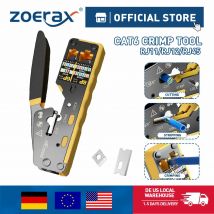 ZoeRax RJ45 Strumento di crimpatura Passare attraverso il crimpatore per connettore Ethernet Cat6/5e/5 Strumento per cavi all-in-one con lama di ricambio