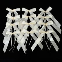 50 Stück Hochzeits-Bowknots, weißes beiges Band, Hochzeit, Autos, Stühle, Schleife, Dekoration, DIY-Blumenstrauß, Geschenkverpackung, Satinband, Dekorationen