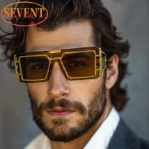 Y2K Punk Rectangle One-Piece Sunglasses Men 2026 Luxury Brand Vintage Metal Frame Goggle Sunglass For Male Shield Eyewear