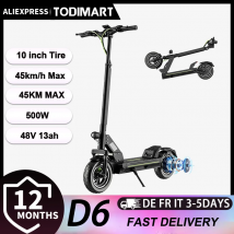 Patinete Eléctrico TODIMART D6 para Adultos, 500W, 48V, 13AH, Velocidad Máxima 45KM/H, Neumáticos Todoterreno de 10 Pulgadas, Sistema de Doble Suspensión, Patinete Deportivo