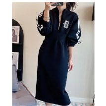 Plus Size 4XL 110KG Spring Long Sleeve Dress Women Black Dress High Waist Maxi Split Dresses