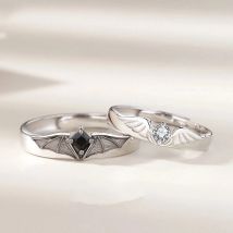 Anelli di coppia di demone angelo di cristallo di lusso per donna uomo Moda romantica Ali Design Anello di fidanzamento regolabile Gioielli da sposa