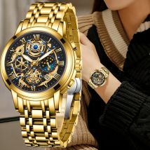 LIGE 2024 Orologio da donna in oro di nuova moda Top Brand di lusso Orologi impermeabili per le donne Cronografo sportivo al quarzo Relogio Feminino