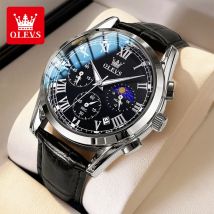 OLEVS 2871 Herrenuhr Mondphase Timing Code Uhr Wasserdichtes Lederarmband Luxusmarke Herren Quarzuhr Reno Masculino