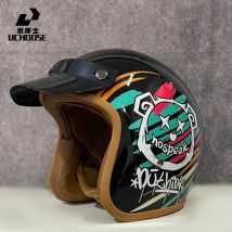 UCHOOSE Retro Motorradhelm PU Leder Open Face 3/4 Chopper Fahrradhelme Classic Casco Moto Vintage