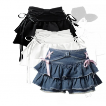New Fashion Women Hot Girl Sweet Kawaii Bow Vintage Y2k Clothes American Streetwear Sexy Summer a-line Gothic Mini Denim gonne