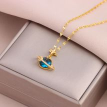 Neue 18K Gold Überzogene Mode Cartoon Traum Planet Anhänger Halsketten Für Frauen Weibliche Edelstahl Hals Kette Schmuck Großhandel