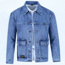 Männliche Jeans mäntel breite Schultern Herbst Herren Jeans jacke grau trendig lose Vintage koreanischen Stil Größe l Outwear Casual Joker groß