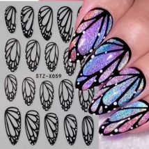 Schwarze 3D-Engelsflügel-Nagelkunst-Aufkleber, Schmetterlinge, Schlangen, Sterne, selbstklebende Dekor-Abziehbilder, DIY, selbstklebende Maniküre-Schieber