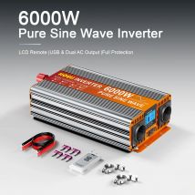 Convertitore di potenza per auto HOULI 3000W-7000W Convertitore CA da 12 V/24 V a 220 V con doppie prese UE e USB, ideale per campeggio, camper, emergenza