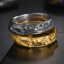 Retro Wide Textured Carved Geometric Kelter Dragon Animal Stainless Steel Men's Women's Couple Rings Gothic Punk Jewelry