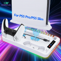 GAMINJA P58 Supporto di raffreddamento per PS5 RGB Base di ricarica Stazione di ricarica a doppio controller Caricatore a doppio controller per accessori PS5