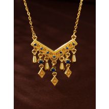 Antique color crafts diamond inlay blue tassel necklace new in ethnic style elegant collar chain charm Pendant wedding jewelry