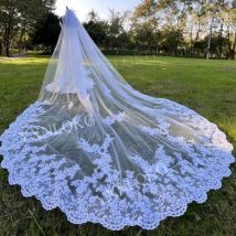 Weißer, elfenbeinfarbener Brautschleier, 3 m, 4 m, 5 m, einlagiger Hochzeitsschleier mit Kamm, Spitzen-Brautschleier, appliziertes Kathedralen-Hochzeitszubehör