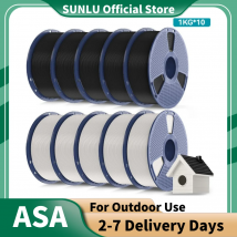 SUNLU 10KG ASA 1.75mm Filament do drukarek 3D, 1KG/rolka, 100% bez pęcherzyków, wysoka odporność na warunki atmosferyczne i wysokie temperatury (90 ° C), do użytku na zewnątrz.