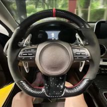 Auto-Lenkradbezug, schwarzes Wildleder, mattes Kohlefaser-Leder, für Kia Stinger 2017 2018 2019 2020, Auto-Innenzubehör ﻿