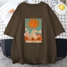 Tarot Karte Kunst Die Sonne Männlich Baumwolle T Shirt High Street Vintage Kleidung Atmungsaktive Casual Oansatz Kurzarm Herren Baumwolle Tops