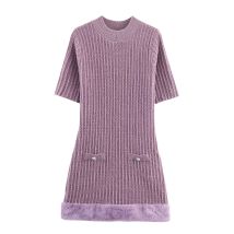 Herbst neue Damenbekleidung 2025, modisches, vielseitiges Kleid mit Kunstpelz-Effekt im europäischen und amerikanischen Stil