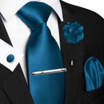 JEMYGINS Cravatta da sposa solida blu per uomo Gemello pratico Spilla regalo Cravatta elegante da uomo Moda Business Party Dropshiping