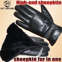 Wollleder-Wollhandschuhe für Männer und Frauen, kältebeständige und warme Schaffellhandschuhe im Winter, Touchscreen-Lederhandschuhe, winddichte Echtpelzhandschuhe, Mode neu 2025