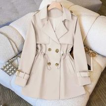 Women Medium Long Styles Windbreaker Coat New Ladies Long Sleeves Lined Outwear Spring Autumn Female Solid Color Trench Jacket