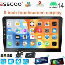 ESSGOO Schermo Tattile da 9 Pollici 2 DIN Autoradio Android14 Carplay Wireless Android Auto Riproduzione GPS Nav WiFi FM RDS Controllo del Volante Mirror Link Bluetooth Schermo Diviso Ingresso