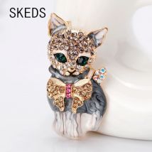 Simpatiche spille per gatti smaltate di lusso per le donne Moda strass Elegante spilla per gattino Spille per animali in cristallo Accessori per gioielli