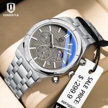QINGXIYA Herrenuhren Top-Marke Luxusuhr für Herren Original wasserdichter Edelstahl-Chronograph Mondphase Datum relogio
