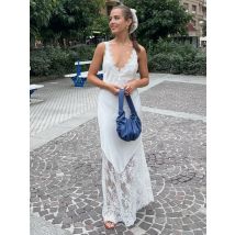 Tossy V-ausschnitt Spitze Patchwork Langes Kleid Für Frauen Ärmelloses Gedruckt Schlank Hohe Taille Elegante Party Kleid Weibliche Herbst Maxi Kleid