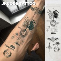 2 Stück große semi-permanente Tattoo-Aufkleber |     Tribal Totem, Baum des Lebens Armband Design |     Wasserfeste Unisex-Körperkunst-Aufkleber, simulierte Tattoos, Pflanzenthema, magische Muster,