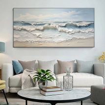 Arthyx,Handpainted 3D Knife Sea Wave Oil Painting On Canvas,Modern Art Abstract Texture Seascape Poster,Wall Pictures,Home Decor