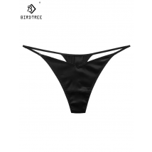 BirdTree Sexy Slips aus 93 % Maulbeerseide, seidiger Damen-Tanga mit mittlerer Taille, transparenter erotischer T-Rücken, 2024 Frühling Sommer Neu P41941QM